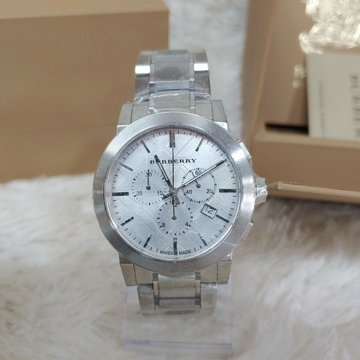  Shop Authentic Burberry The City Chronograph Silver Dial Silver Steel Strap Watch for Men - BU9350 - Luxxuri