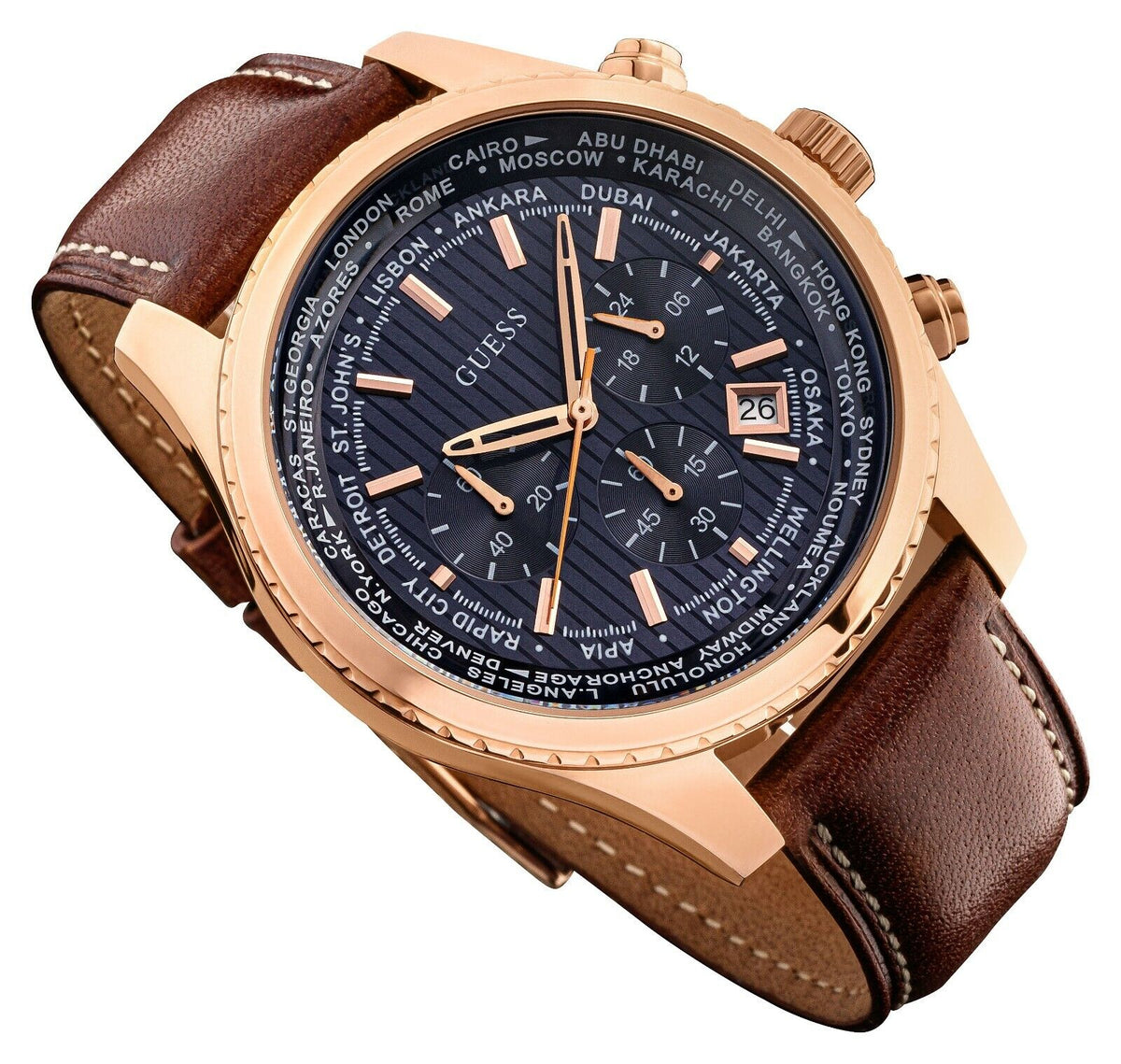  Shop Authentic Guess Persuit Chronograph Blue Dial Brown Leather Strap Watch for Men - W0500G1 - Luxxuri
