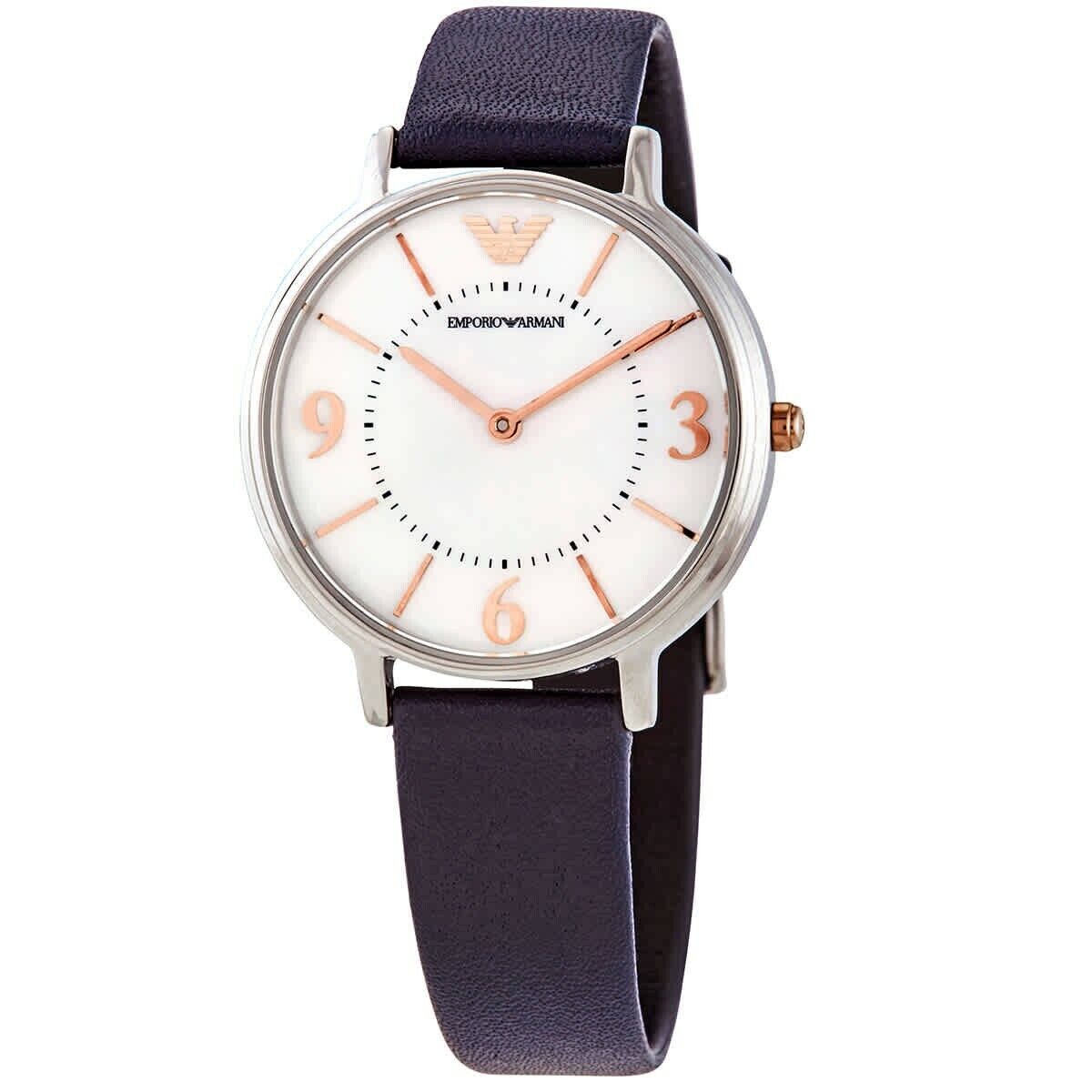  Shop Authentic Emporio Armani Kappa White Mother of Pearl Dial Black Leather Strap Watch For Women - AR2509 - Luxxuri