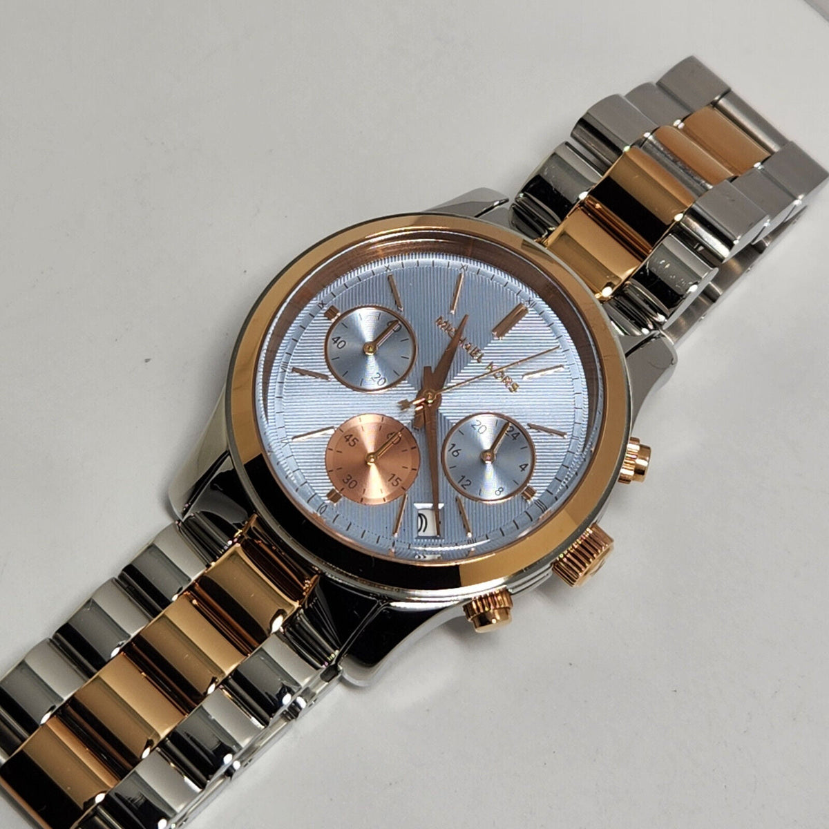 Michael Kors Runway Chronograph Blue Dial Two Tone Steel Strap Watch For Women - MK6166