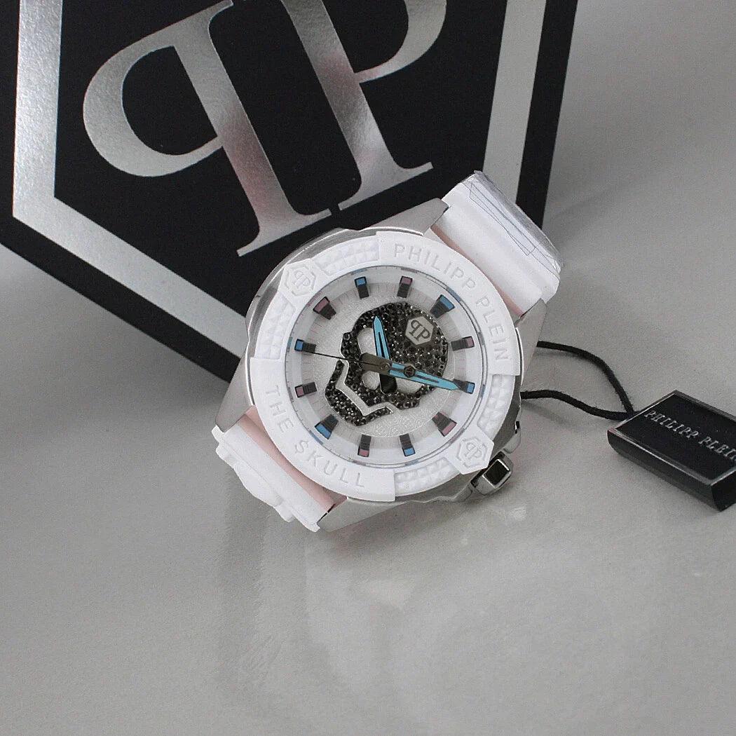 Philipp Plein The Skull White Dial White Silicone Strap Watch for Men - PWAAA1521