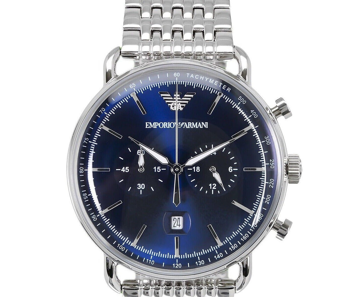  Shop Authentic Emporio Armani Aviator Chronograph Blue Dial Silver Steel Strap Watch For Men - AR11238 - Luxxuri
