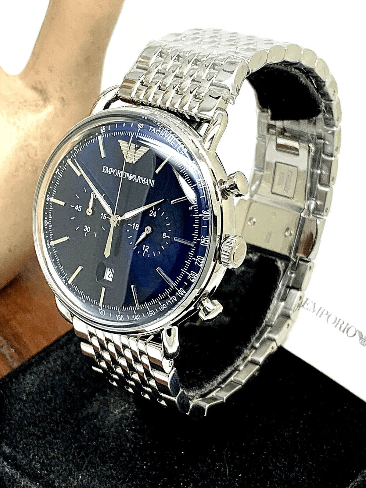  Shop Authentic Emporio Armani Aviator Chronograph Blue Dial Silver Steel Strap Watch For Men - AR11238 - Luxxuri