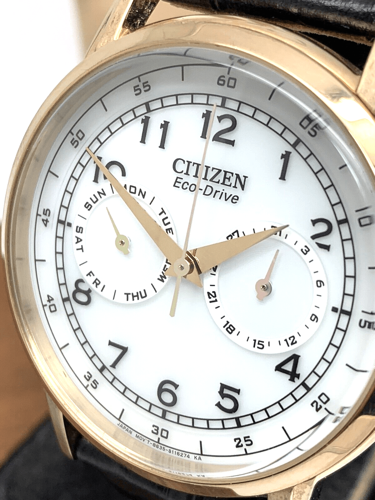  Shop Authentic Citizen Watch Eco Drive Day & Date White Dial Black Leather Strap Watch For Men - AO9003-16A - Luxxuri
