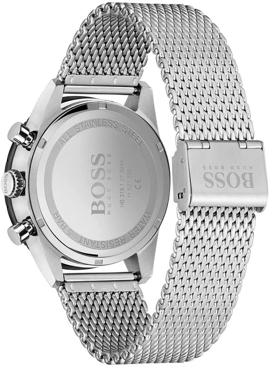 Hugo Boss Pilot Edition Chronograph Black Dial Silver Mesh Bracelet Watch for Men - 1513886