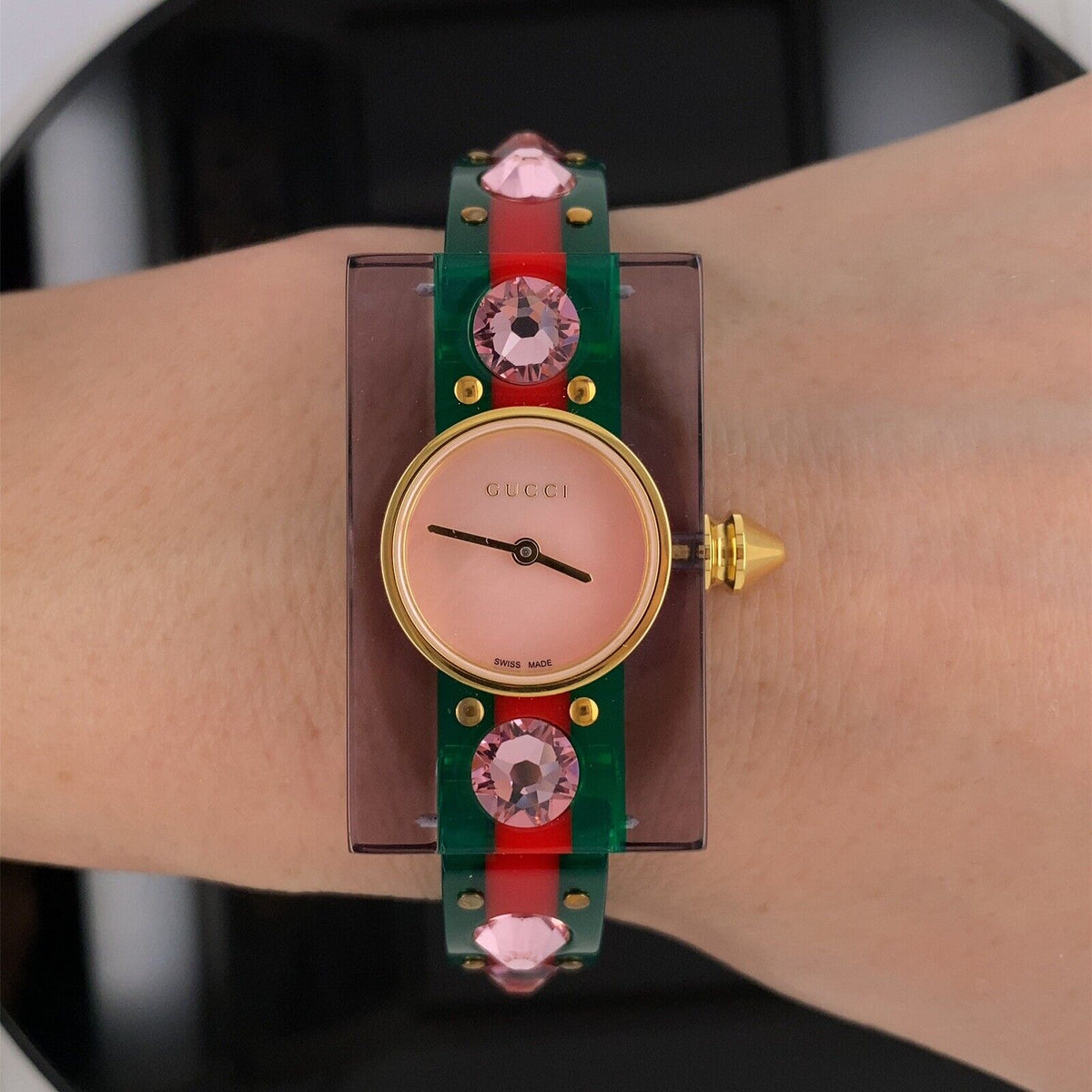 Gucci Vintage Web Pink Mother of Pearl Dial Two Tone Plastic Strap Watch For Women - YA143525