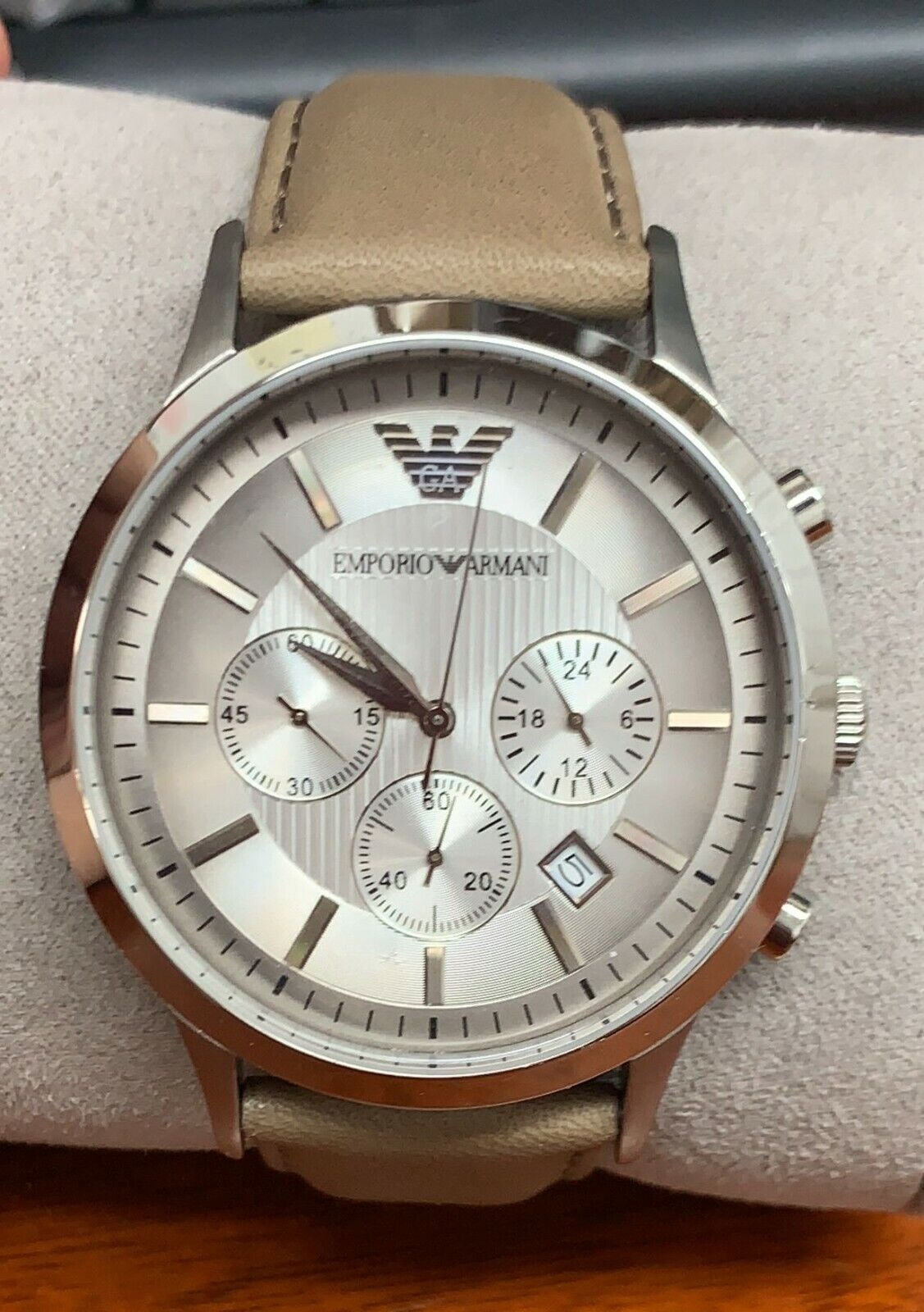  Shop Authentic Emporio Armani Classic Chronograph Silver Dial Brown Leather Strap Watch For Men - AR2471 - Luxxuri
