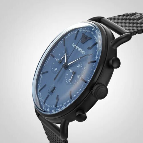  Shop Authentic Emporio Armani Aviator Chronograph Blue Dial Black Mesh Bracelet Watch For Men - AR11201 - Luxxuri