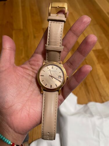  Shop Authentic Burberry The City Beige Dial Brown Leather Strap Watch for Women - BU9014 - Luxxuri