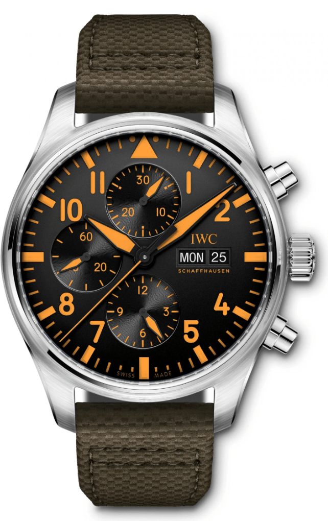  Shop Authentic IWC Pilot's Watch Chronograph Black Dial Olive Green Calfskin Strap Watch for Men - IW377730 - Luxxuri