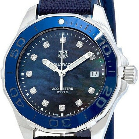 Tag Heuer Aquaracer Quartz Mother of Pearl Blue Dial Blue NATO Strap Watch for Women - WAY131L.FT6091