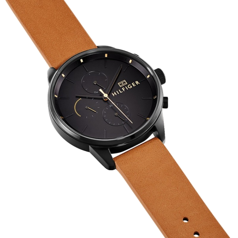  Shop Authentic Tommy Hilfiger James Quartz Black Dial Brown Leather Strap Watch For Men - 1791486 - Luxxuri