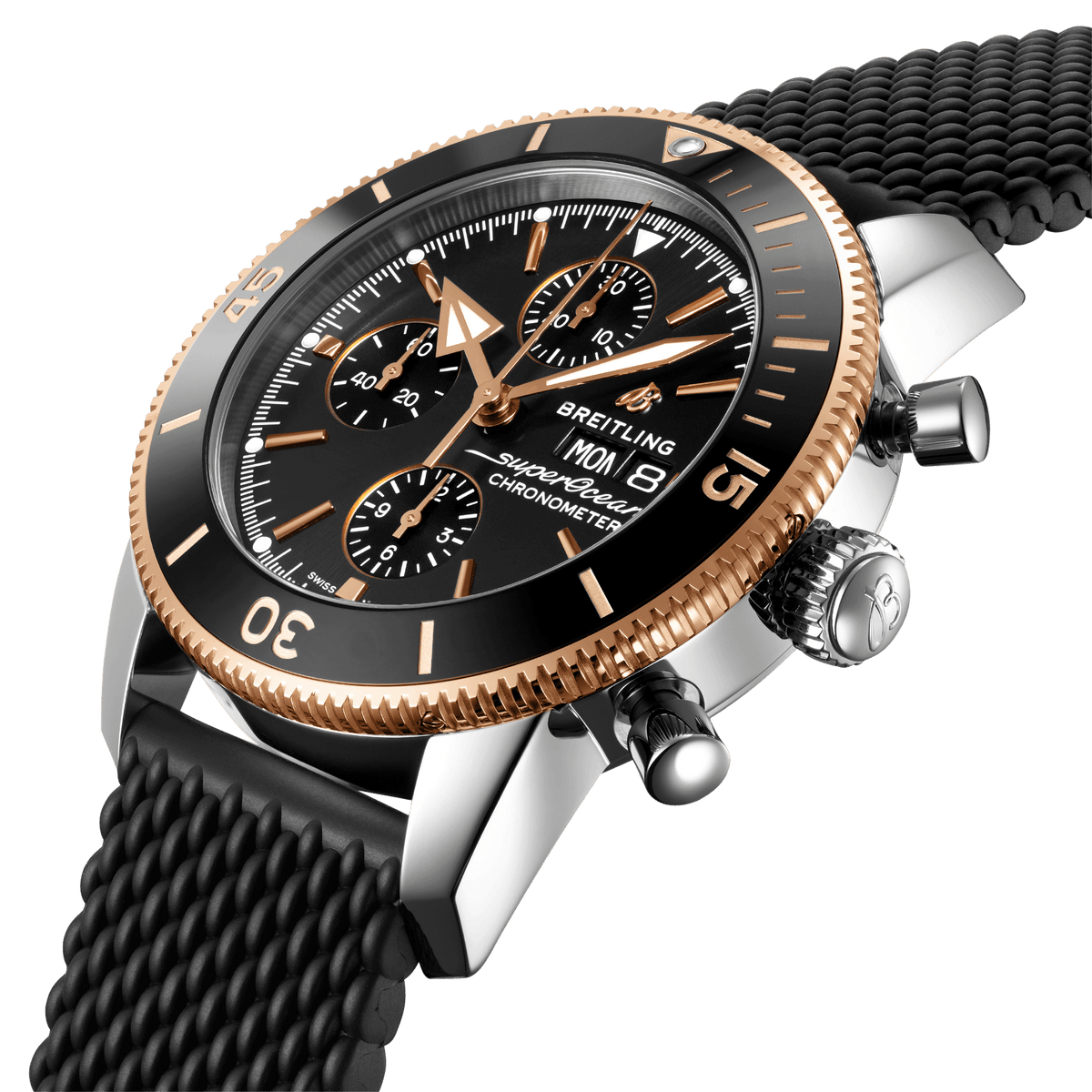 Breitling Superocean Heritage Chronograph 44 Black Dial Black Mesh Bracelet Watch for Men - U13313121B1S1