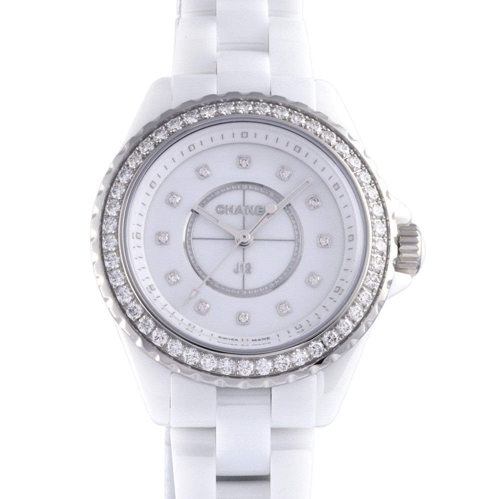  Shop Authentic Chanel J12 Quartz Diamonds White Dial White Steel Strap Watch for Women - J12 H6418 - Luxxuri