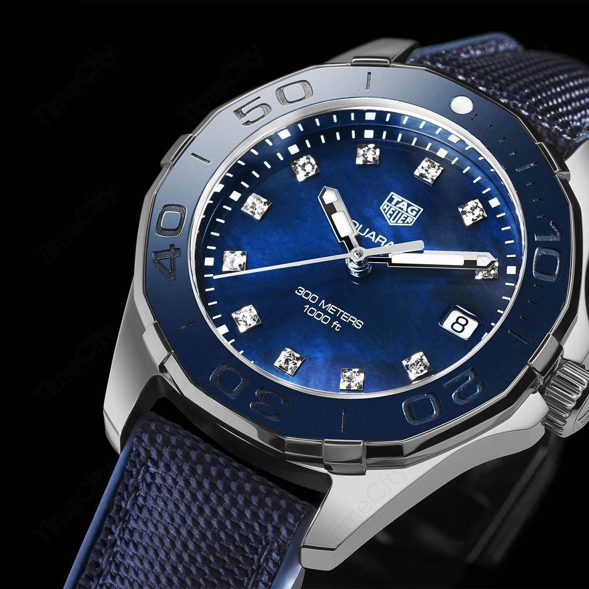 Tag Heuer Aquaracer Quartz Mother of Pearl Blue Dial Blue NATO Strap Watch for Women - WAY131L.FT6091