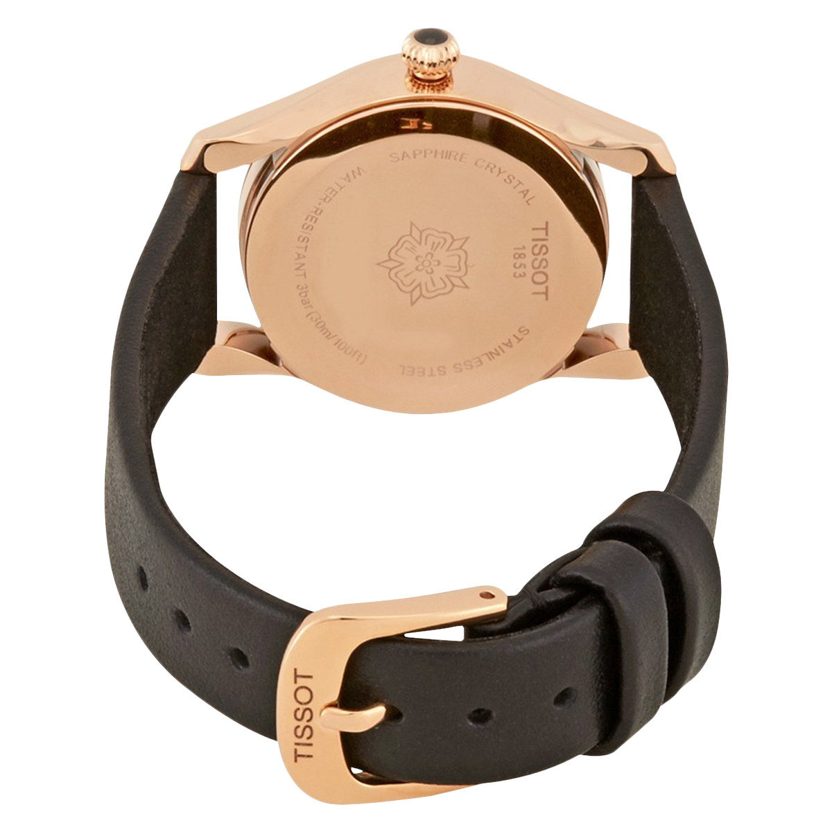Tissot T Wave Diamond Mother of Pearl Dial Black Leather Strap Watch For Women - T112.210.36.111.00
