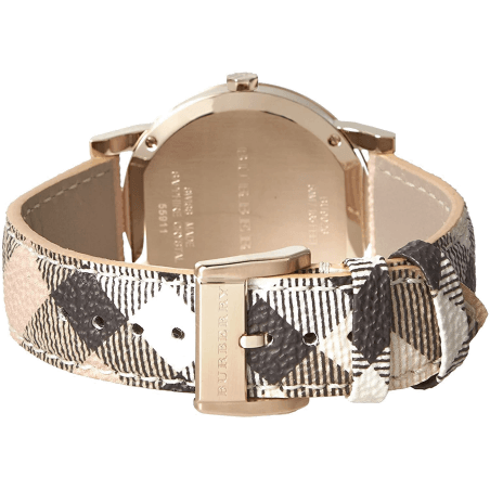  Shop Authentic Burberry The City Gold Dial Haymarket Brown Leather Strap Watch for Women - BU9026 - Luxxuri