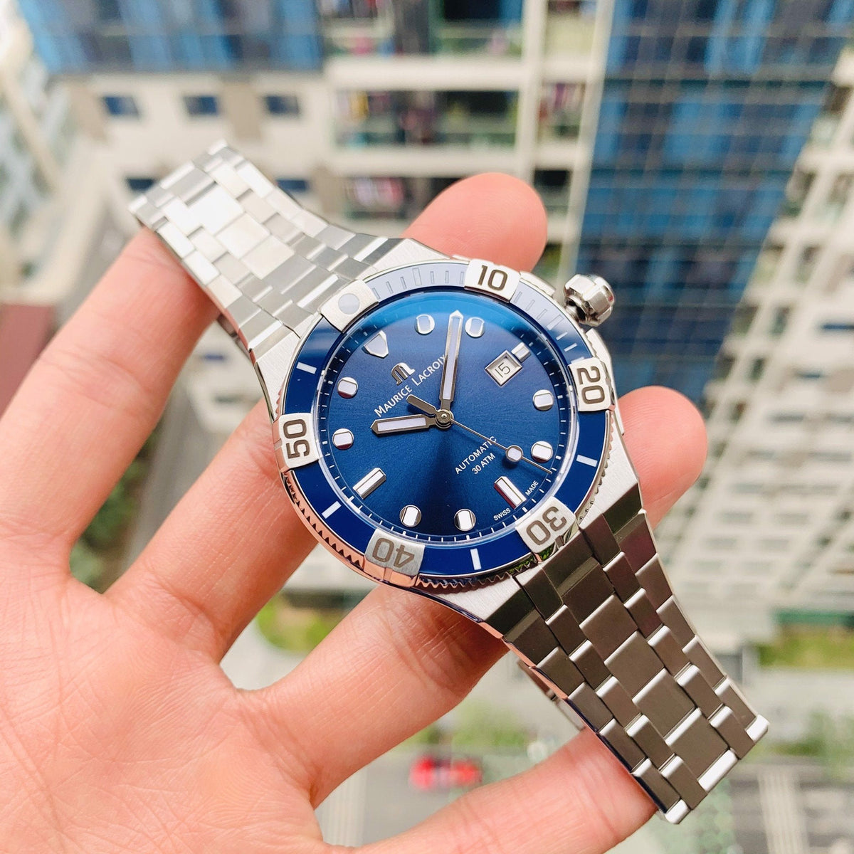  Shop Authentic Maurice Lacroix Aikon Venturer Blue Dial Silver Steel Strap Watch for Men - AI6058-SS002-430-1 - Luxxuri
