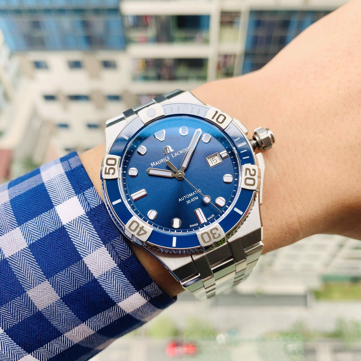  Shop Authentic Maurice Lacroix Aikon Venturer Blue Dial Silver Steel Strap Watch for Men - AI6058-SS002-430-1 - Luxxuri