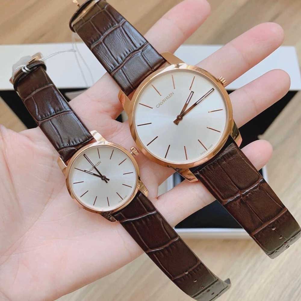 Calvin Klein City White Mother of Pearl Dial Brown Leather Strap Watch for Women - K2G23620