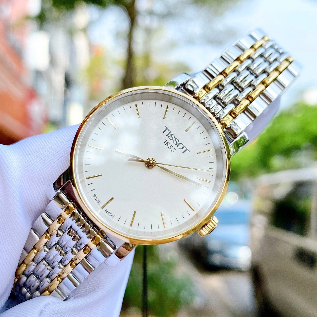 Tissot T Classic Everytime Small White Dial Two Tone Mesh Bracelet Watch For Women - T109.210.22.031.00