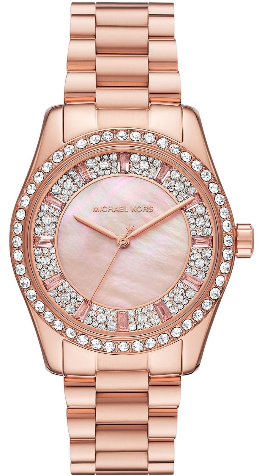  Shop Authentic Michael Kors Lexington Three Hand Mother of Pearl Pink Dial Rose Gold Steel Strap Watch For Women - MK7444 - Luxxuri