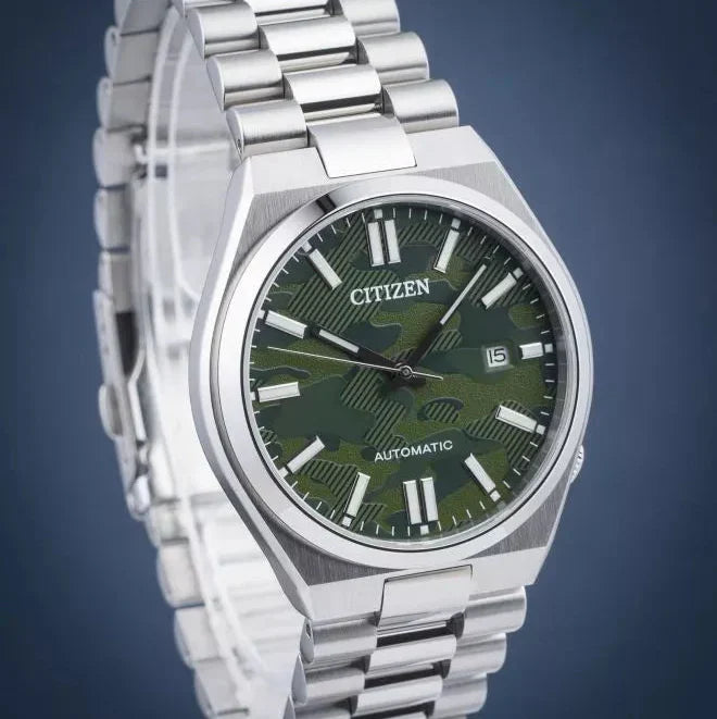 Citizen Tsuyosa Automatic Camouflage Green Dial Silver Steel Strap Watch For Men - NJ0159-86X