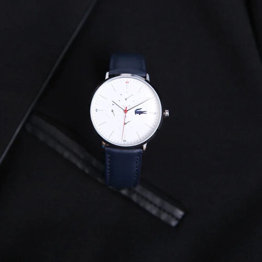 Lacoste Moon Multifunction White Dial Blue Leather Strap Watch for Men - 2010975