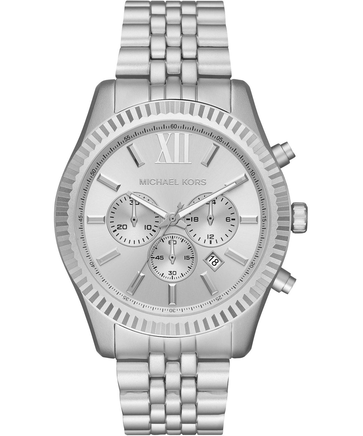 Michael Kors Lexington Chronograph Silver Dial Silver Steel Strap Watch For Men - MK8789